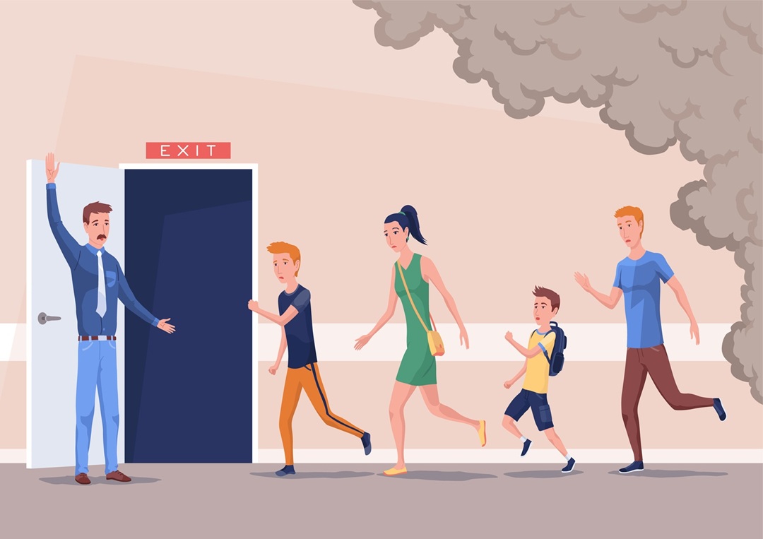 Students evacuation from school building